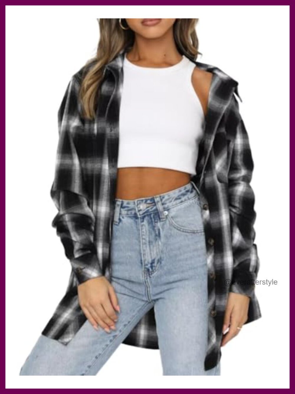 Womens Buffalo Plaid Flannel Shirt Button Down Collar Long Sleeve Tunic